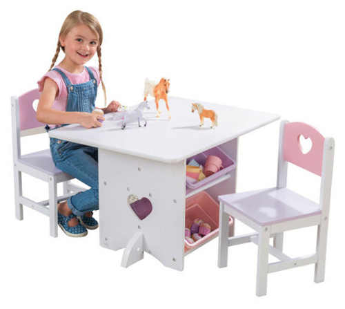 Holčičí stůl s židličkami a úložnými boxy KidKraft Heart