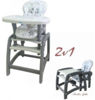 Šedá dětská jídelní židlička rozložitelná na stolík a židli