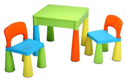Veselý barevný dětský stoleček se dvěma židličkami