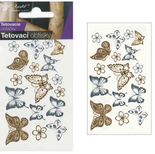 Tetovací obtisky zlatí a stříbrní motýli